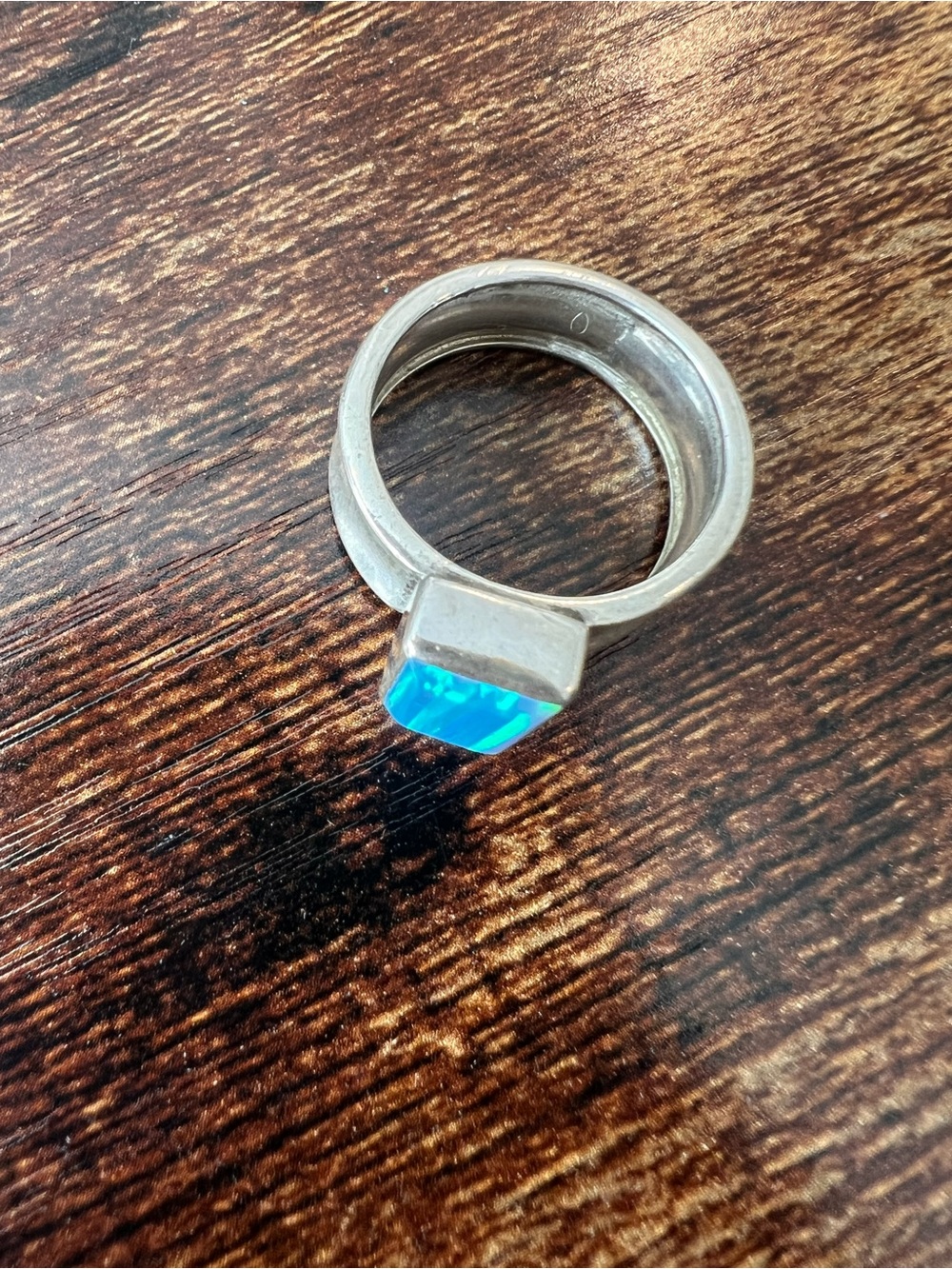 Sterling Silver Blue Opal Geometric Ring